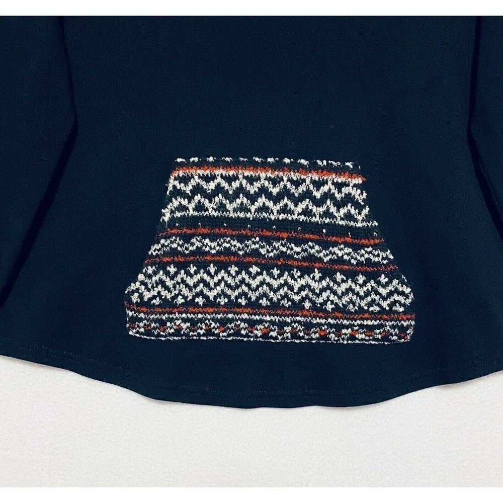 Chaps Top Womens Large Black Aztec Tribal Print Cowl Neck Pocket Sweatshirt - Picture 2 of 7